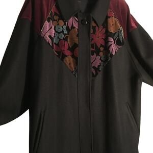 Vintage Sue Brett Collection Coat 2X Plus Black/ Velvet Floral Heavy USA